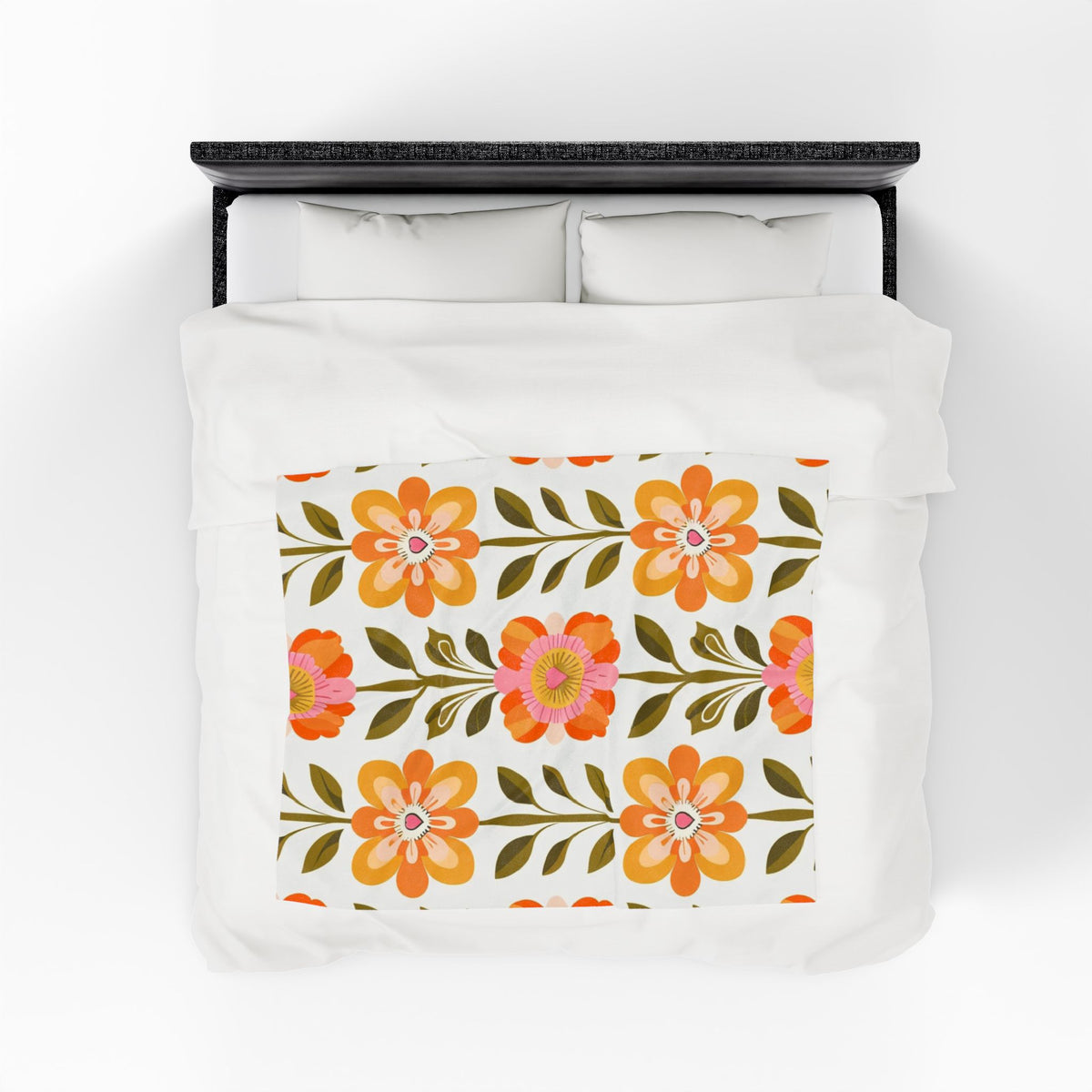 Scandinavian Mid Century Modern Floral Velveteen Plush Blanket - Cozy, Soft Throw for Home Decor & Gift Giving - Mid Century Modern Gal