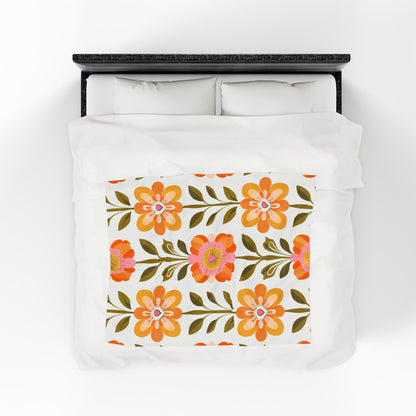 Scandinavian Mid Century Modern Floral Velveteen Plush Blanket - Cozy, Soft Throw for Home Decor &amp; Gift Giving - Mid Century Modern Gal
