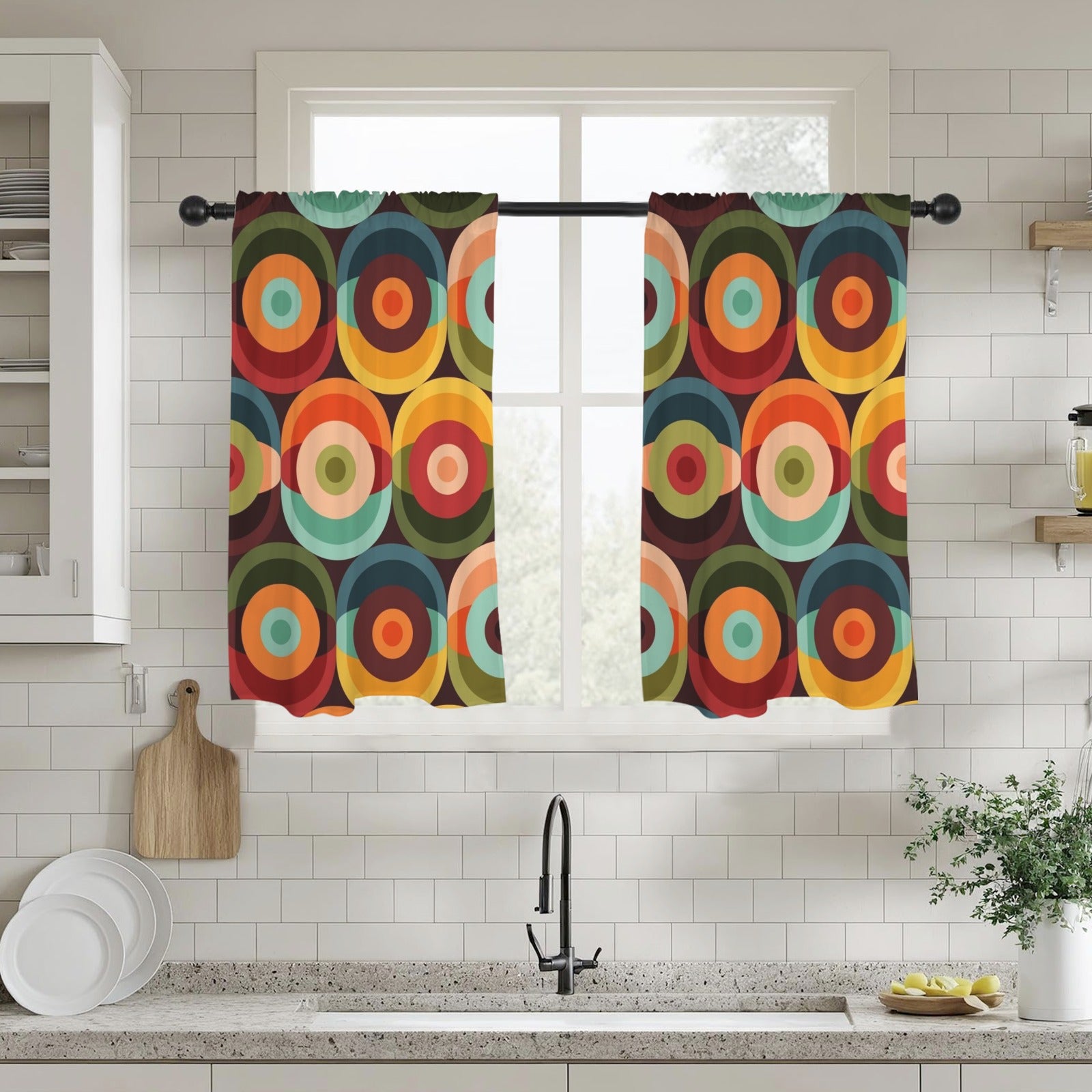 Retro Groovy Mod 60s 70s Kitchen Cafe Curtains - Mid Century Modern Gal