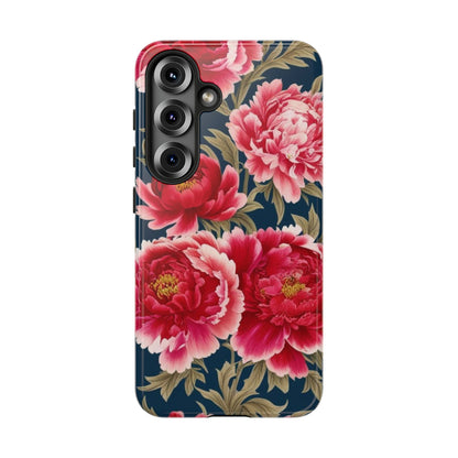 Chinoiserie Royal Blue Pink, Red Roses And Peony Floral Tough Phone Case
