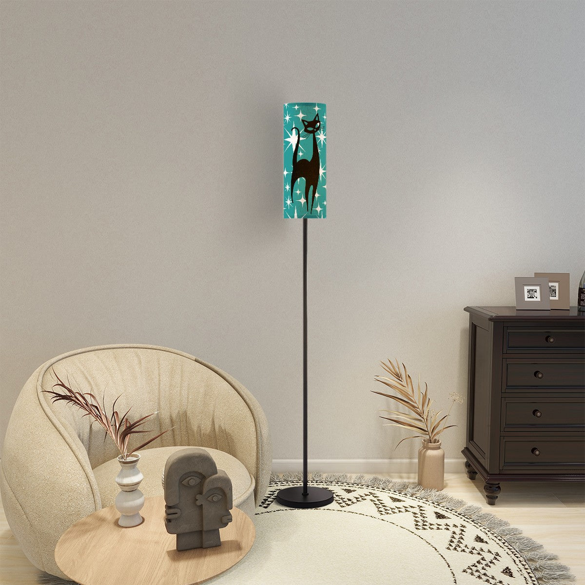 Atomic Starburst Teal Floor Lamp With Atomic Cat 50s Motif Torchiere Modern Standing Lamp - Mid Century Modern Gal