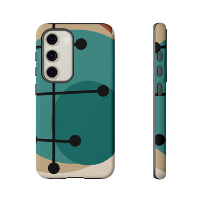 Mid Century Mod, Geometric, Retro Beige Teal Blue, Smart Phones Tough Phone Cases