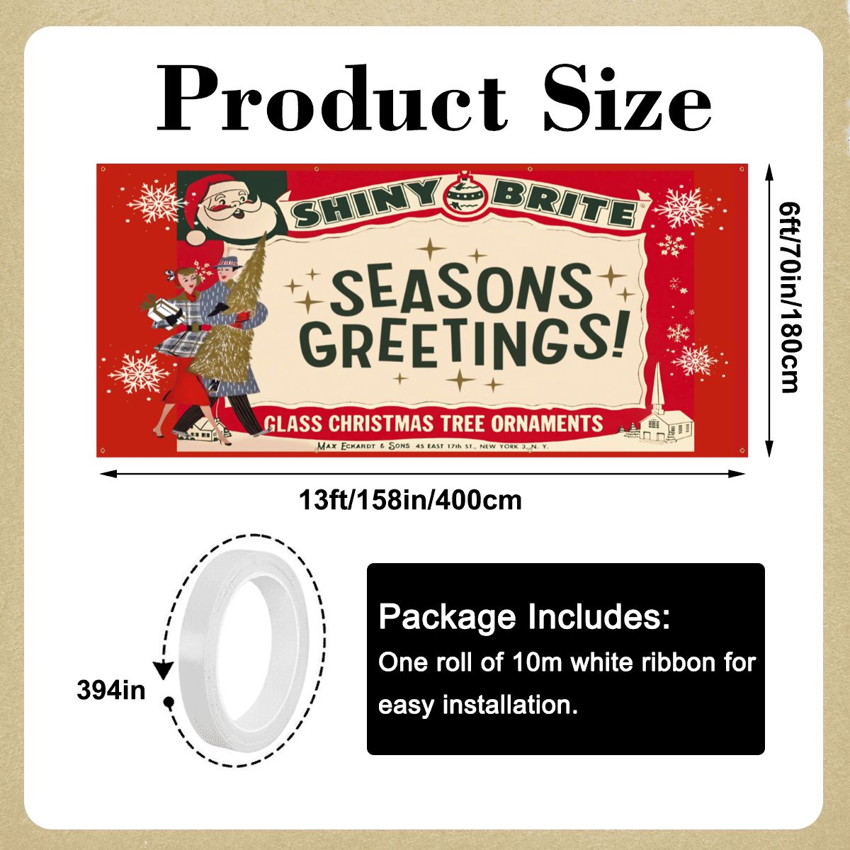 Vintage Shiny Brite Retro Christmas Ornaments Garage Door Banner Backdrop - Mid Century Modern Gal