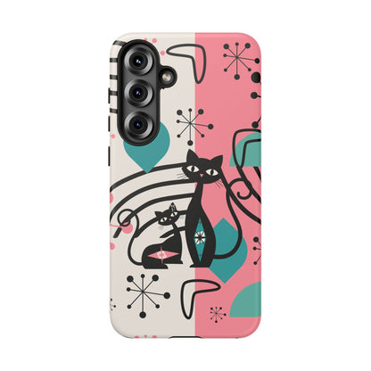 Mid Mod Atomic Cat Boomerang Starburst, Pink, Black Kitschy Stylish Cat Phone Case: Modern Design for Cat Lovers
