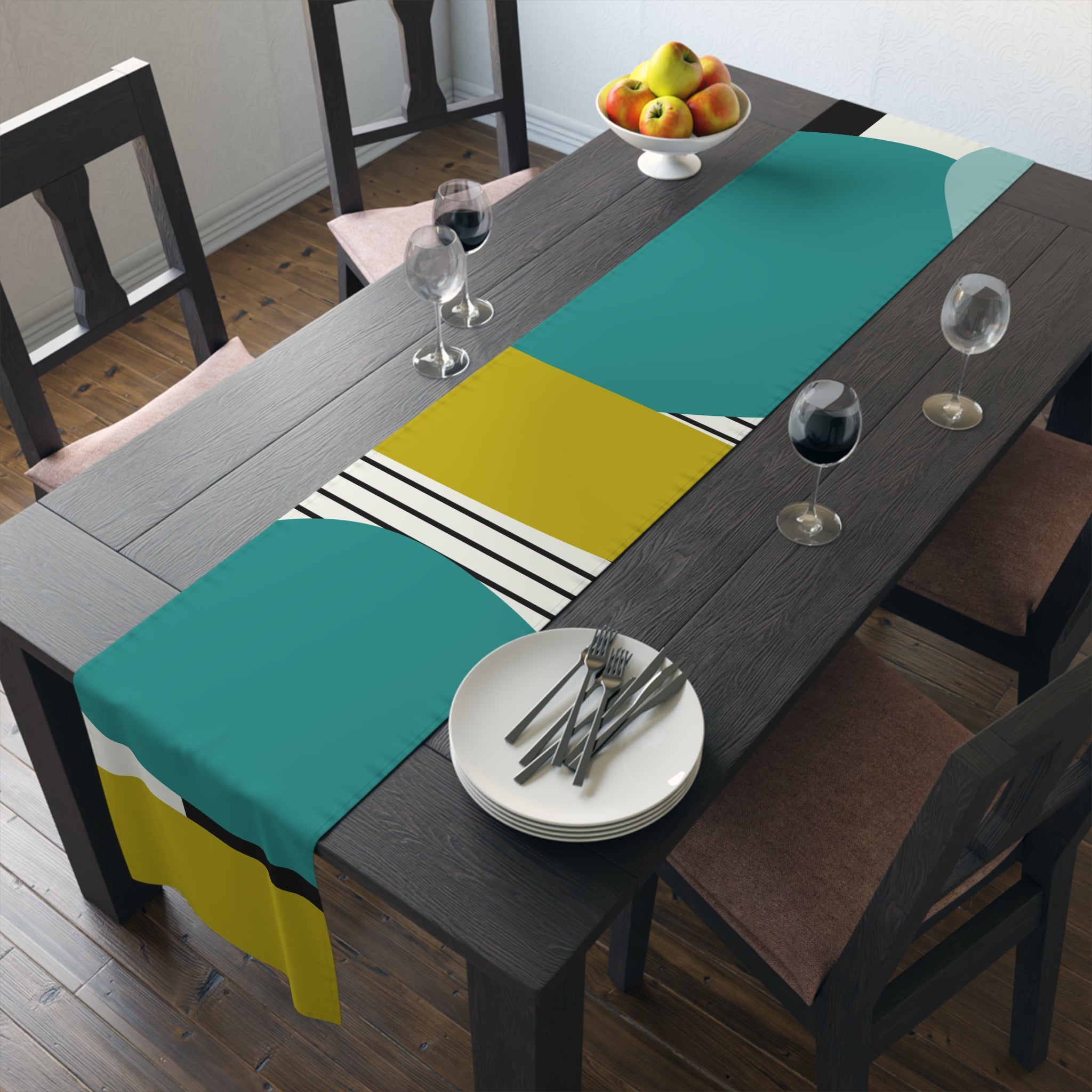 Mid Century Modern Retro MCM Design Abstract Table Runner Turquoise, Green, White, Black MCM Mid Modern Table Runner - Mid Century Modern Gal