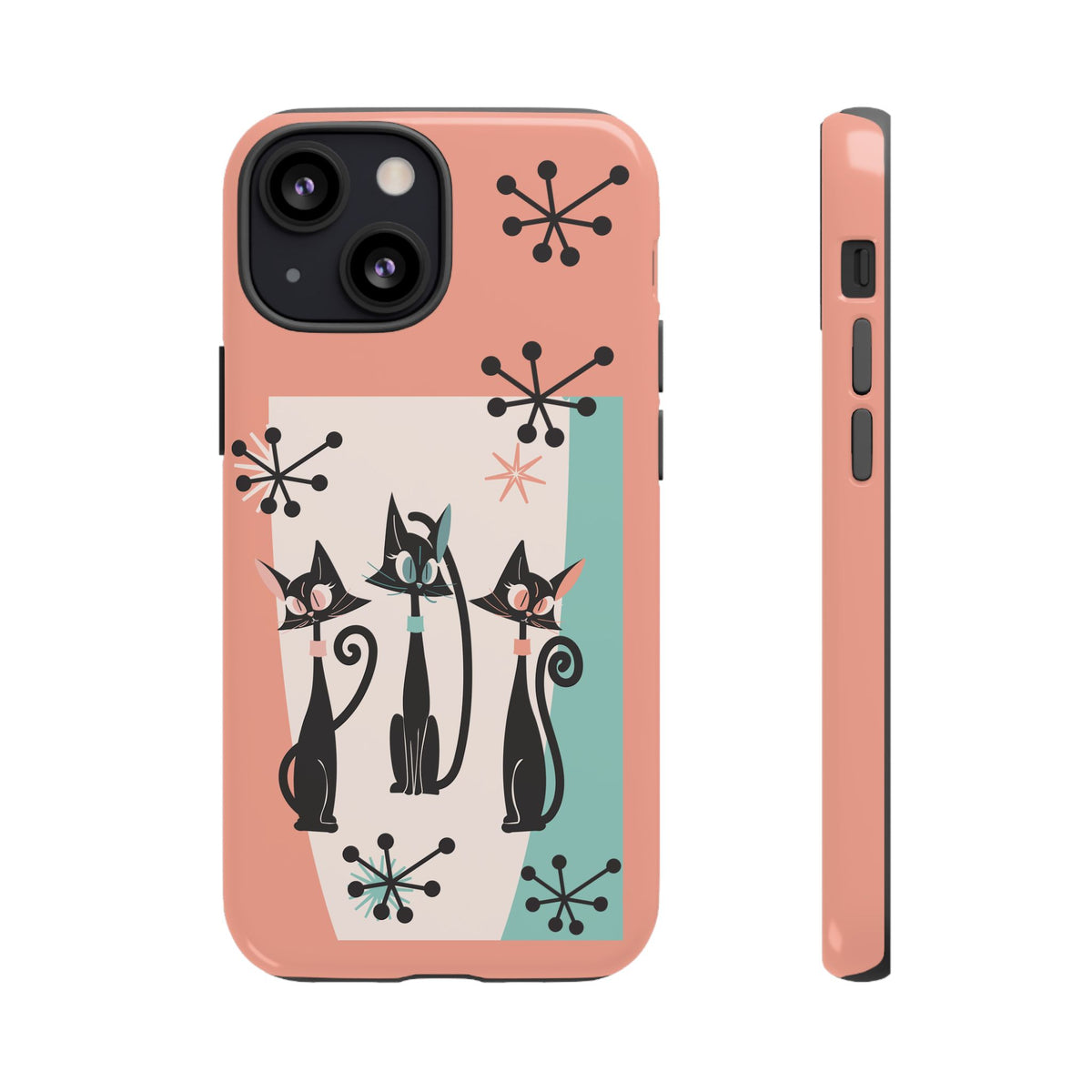 Atomic Cat Mid Mod Coral Aqua Blue Starburst Kitschy Fun Chic Samsung, Smart Phones Tough Cases