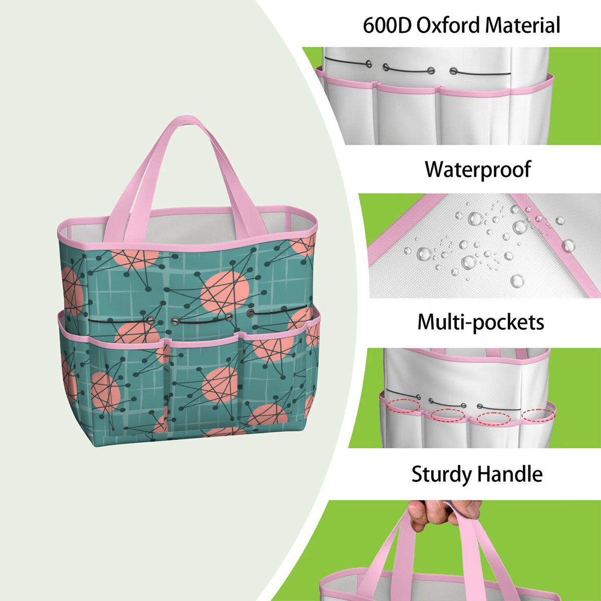 Mid Century Modern Atomic Starburst Teal Pink Garden Tool Bag
