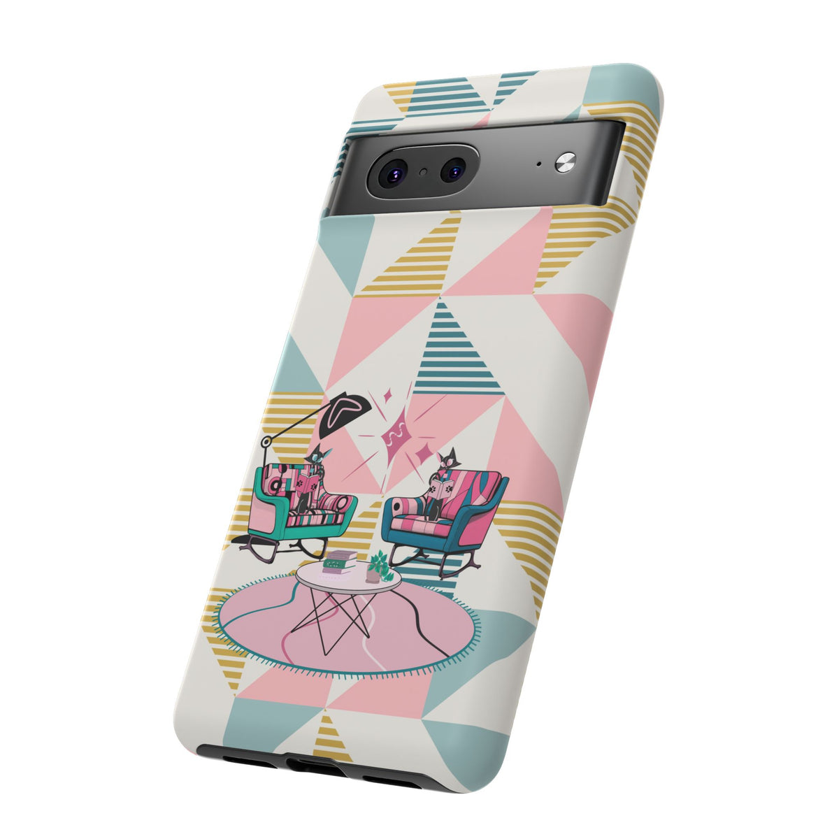 Atomic Cats Reading, Book Talk, Book Lover, Retro Chic Phone Case with Retro Vibe - Cozy Living Room Design