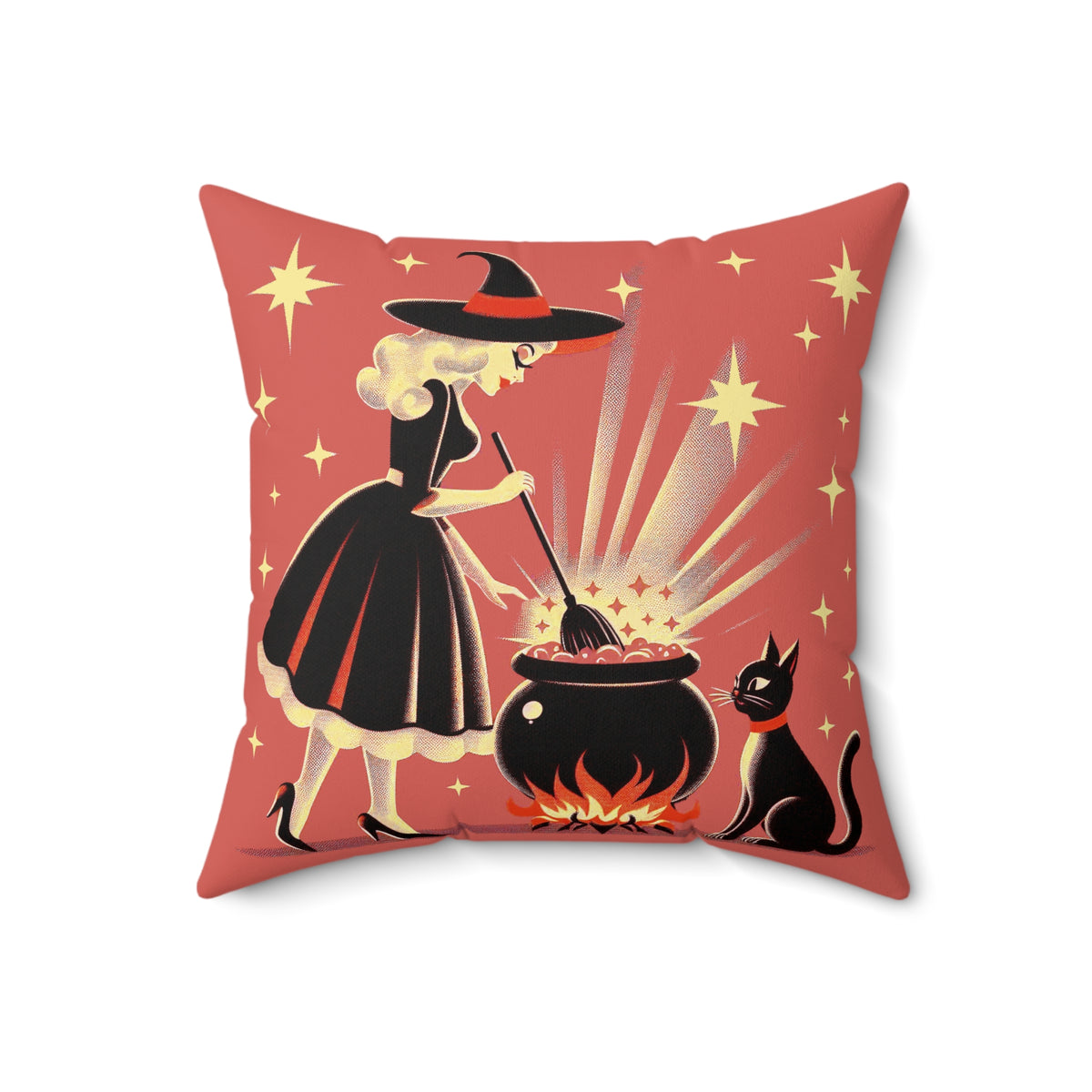 Witch's Brew Mid Century Modern Halloween Gothic Coral Pillow Cover and Insert - Mid Century Modern Gal