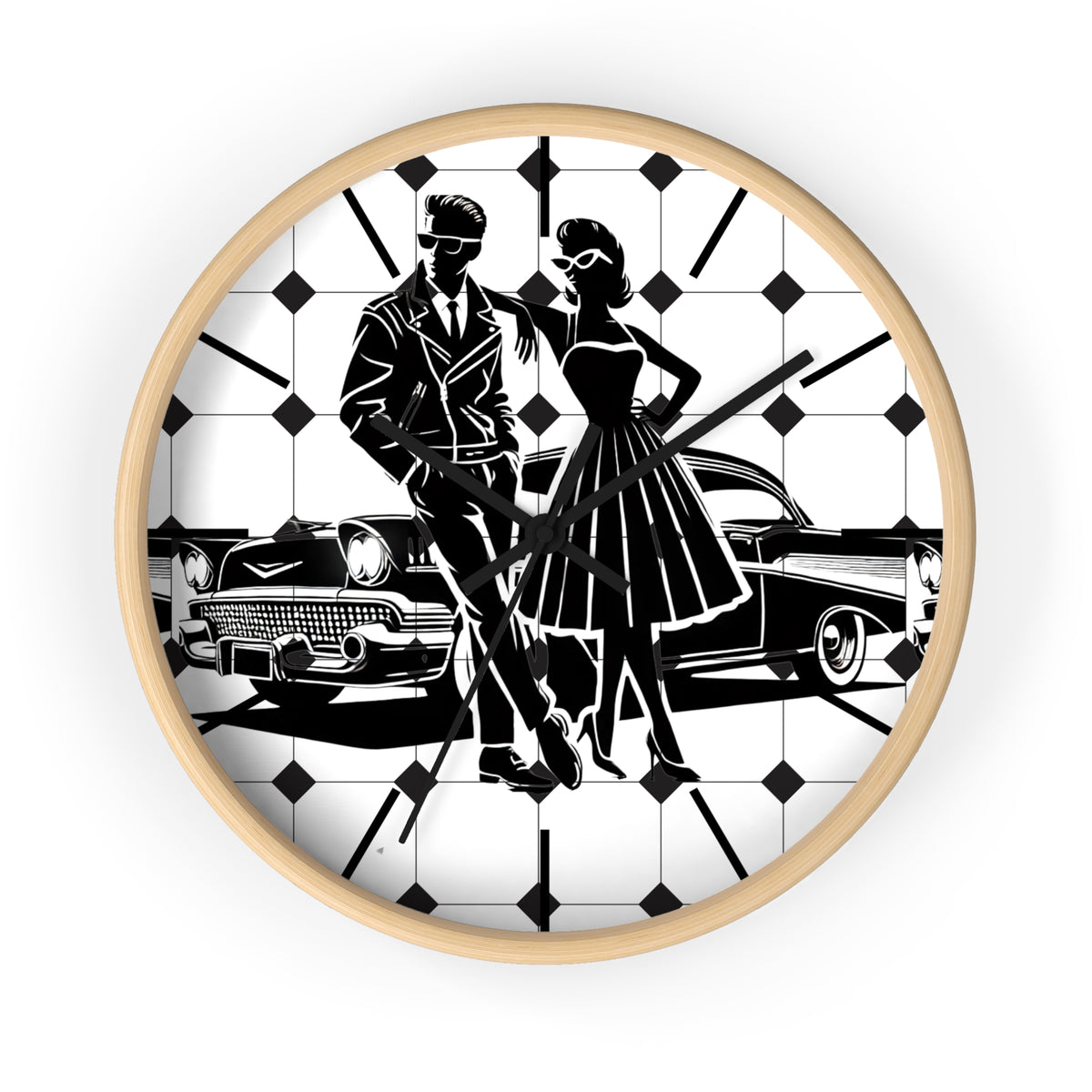 50s Retro Vintage Style Wall Clock, Classic Car Clock, Retro Home Decor, Gift for Car Enthusiasts, 50s Themed Kitchen Accessory - Mid Century Modern Gal