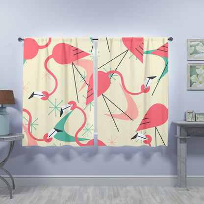 Mid Century Modern Flamingo Kitschy Fun Quirky Retro Window Curtains (two panels) - Mid Century Modern Gal
