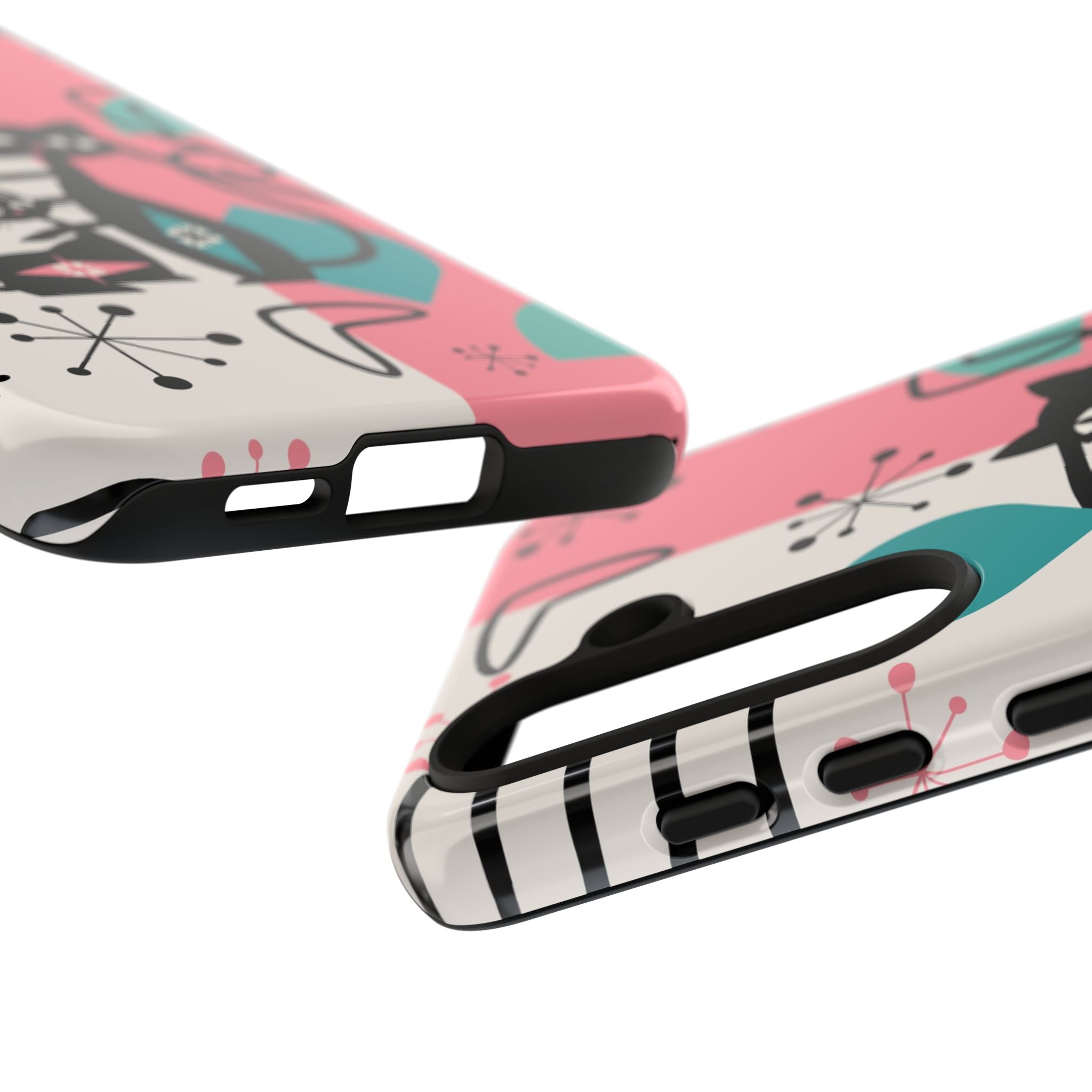 Mid Mod Atomic Cat Boomerang Starburst, Pink, Black Kitschy Stylish Cat Phone Case: Modern Design for Cat Lovers