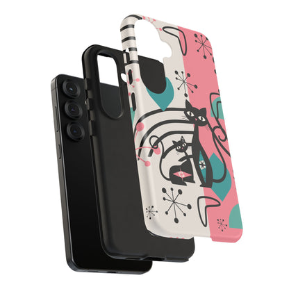 Mid Mod Atomic Cat Boomerang Starburst, Pink, Black Kitschy Stylish Cat Phone Case: Modern Design for Cat Lovers