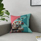 Atomic Cat Quirky Retro Rotary Phone, Kitschy Mid Mod, Pink, Aqua, Teal Broadcloth Pillow - Mid Century Modern Gal