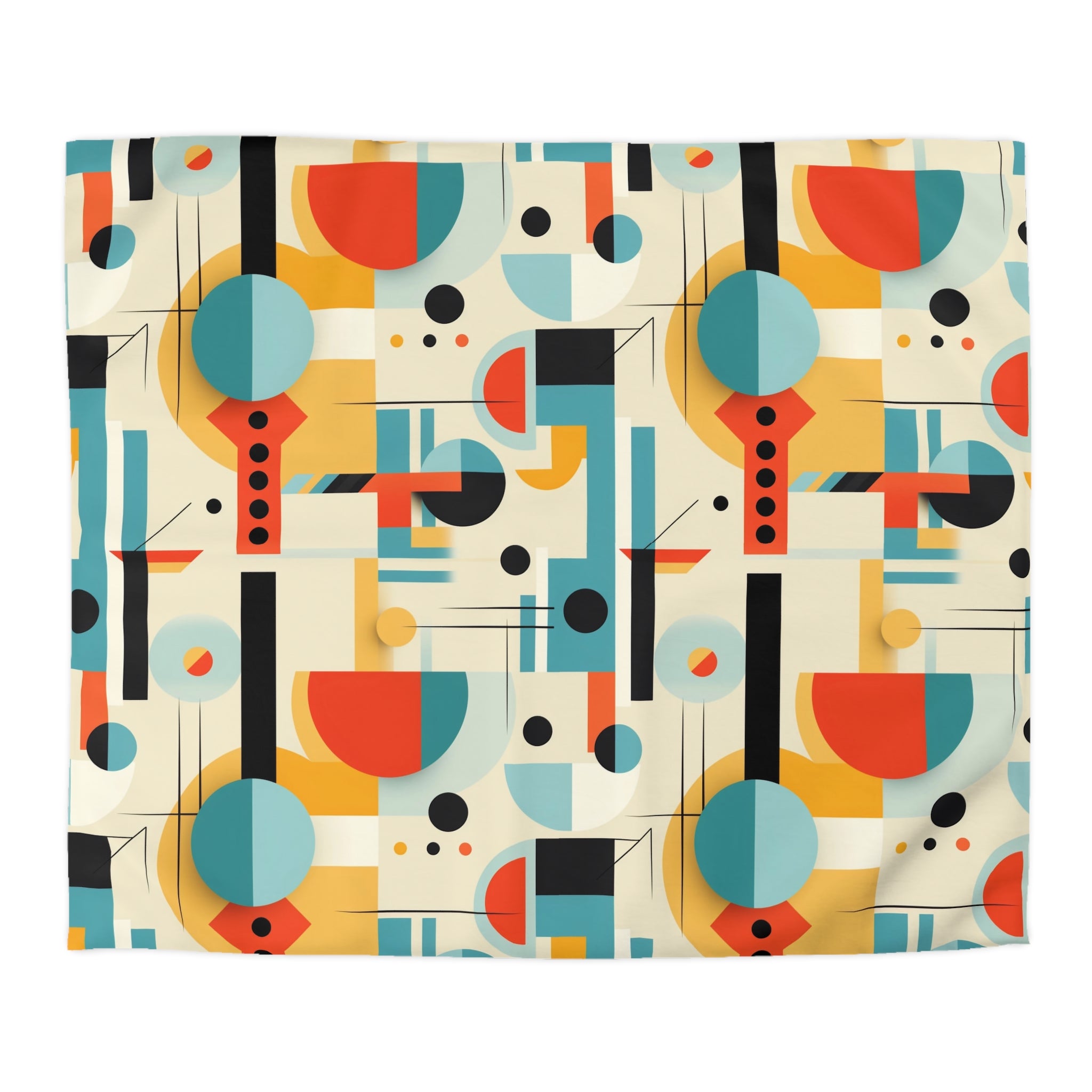 Bauhaus Modern MCM Bedding Duvet Cover, Orange, Blue, Yellow, Minimalist Design