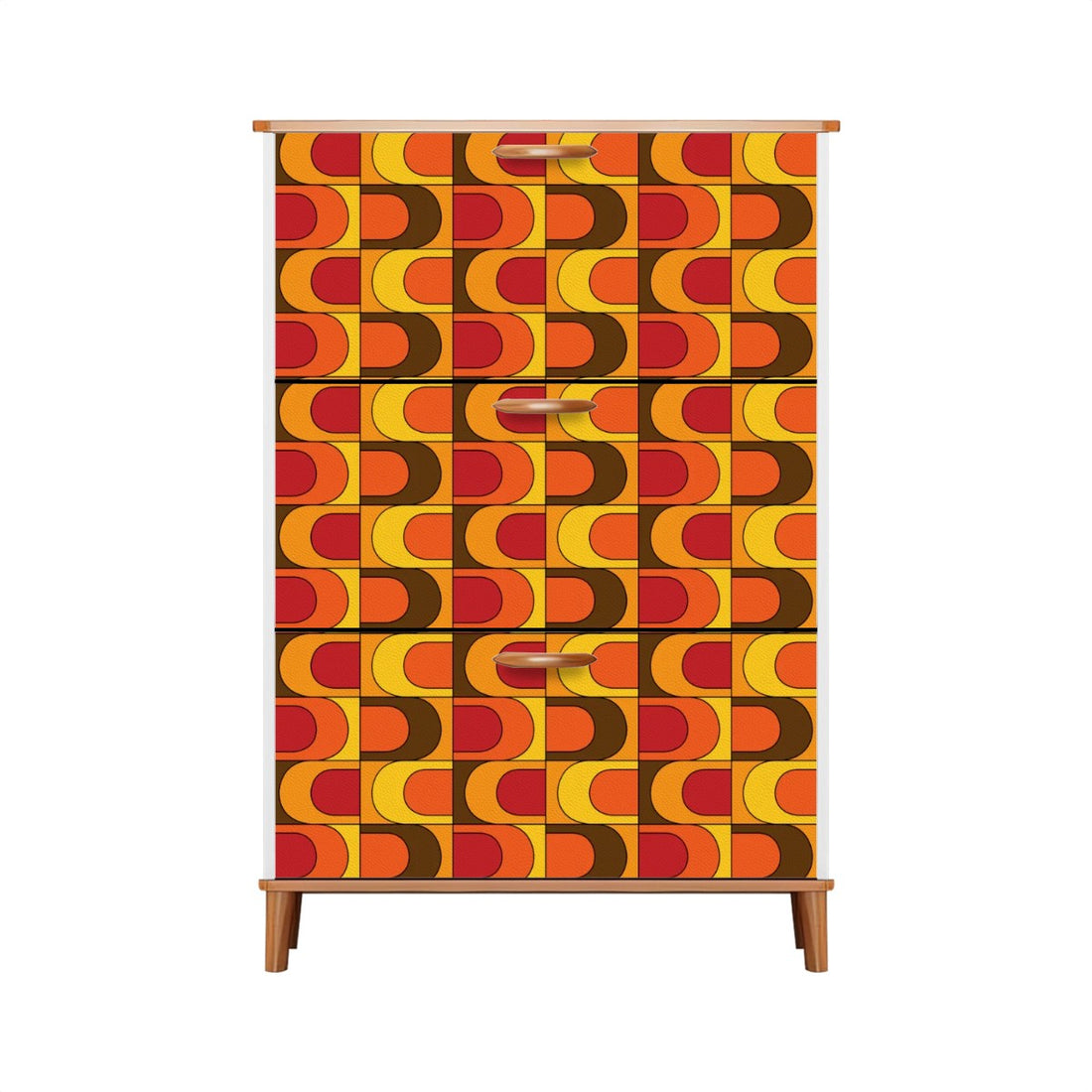 Retro Mid Mod Shoe Storage Cabinet, Orange Yellow, Brown Groovy 70s Design - Mid Century Modern Gal