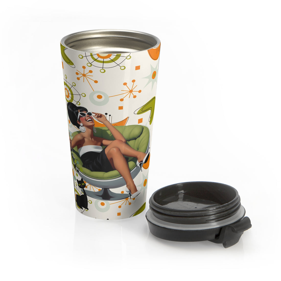 Retro 60s Mod Gal, Atomic Starburst Pattern Chic Stainless Steel Travel Tumbler - Mid Century Modern Gal