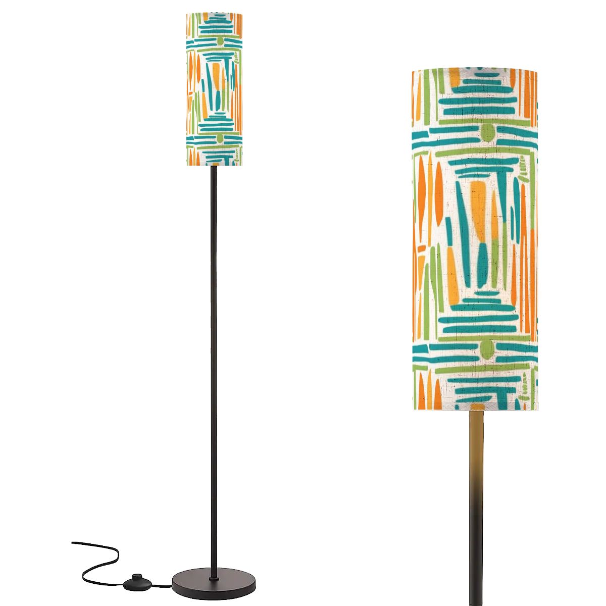 Mid Century Modern Slim Floor Lamp, Color Pop Tiki Inspired MCM Lighting - Mid Century Modern Gal