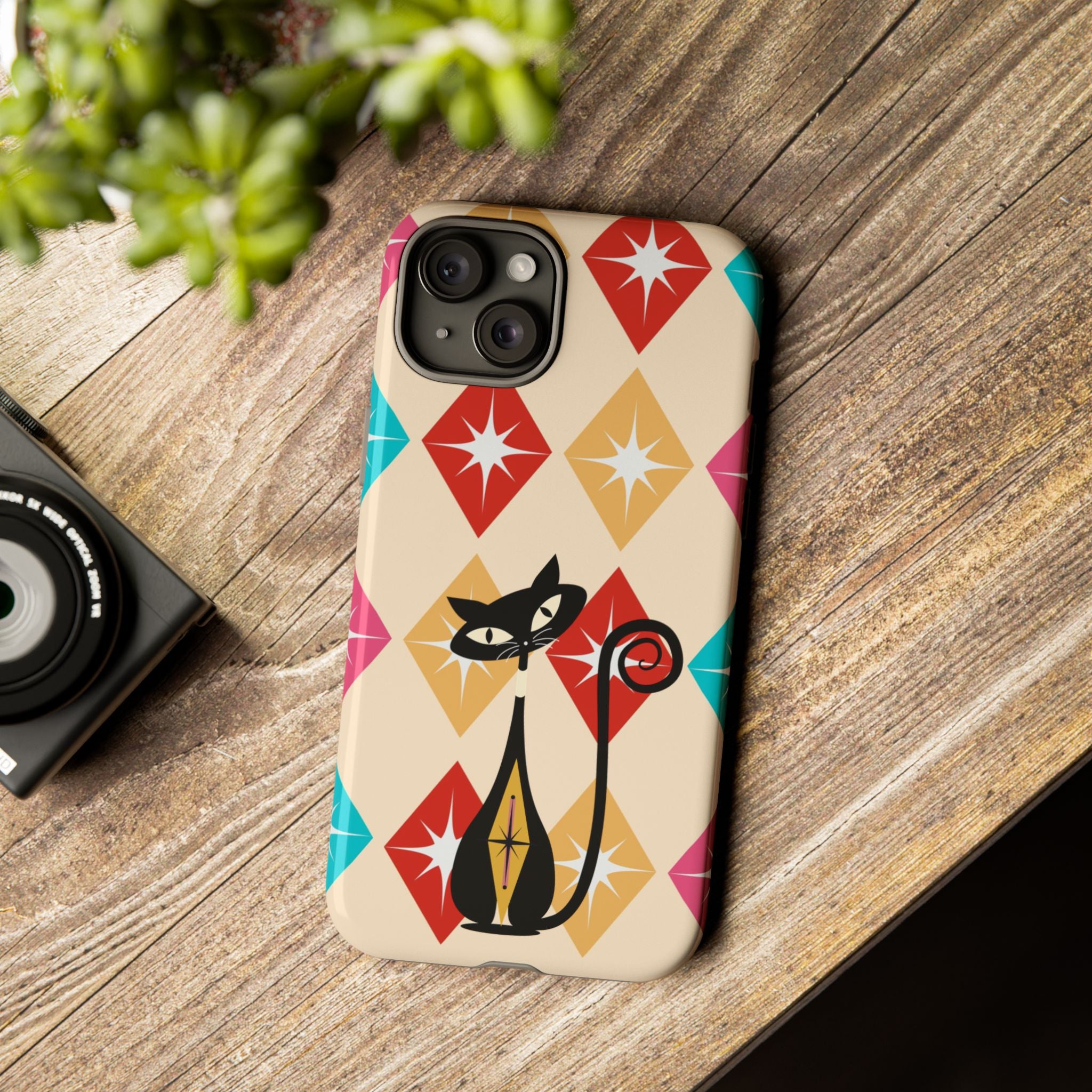 Mid Century Modern Atomic Cat, Atomic 50s Diamonds Retro Phone Tough Cases