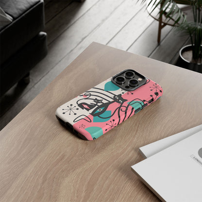 Mid Mod Atomic Cat Boomerang Starburst, Pink, Black Kitschy Stylish Cat Phone Case: Modern Design for Cat Lovers