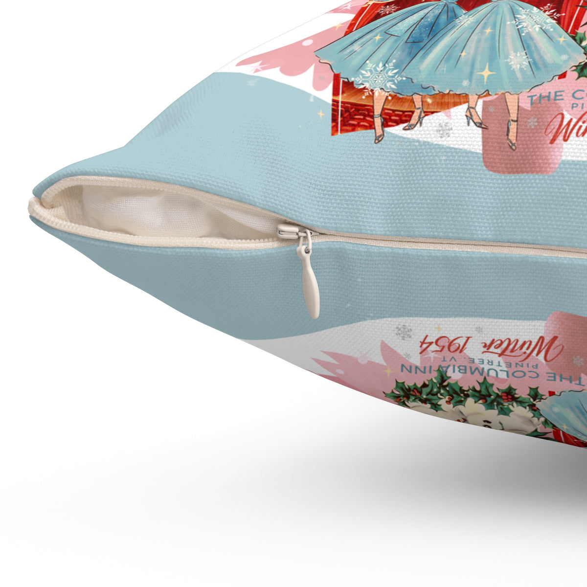 Sisters Sisters, Festive Christmas Square Pillow - 'Wallace and Davis's Present' Design - Mid Century Modern Gal
