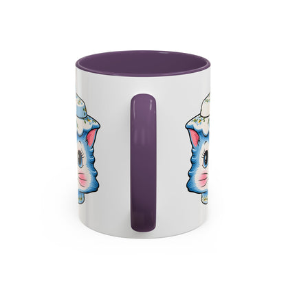 Mid Century Modern Kitschy Anthropomorphic Blue Cat with Floral Hat Accent Coffee Mug - Mid Century Modern Gal