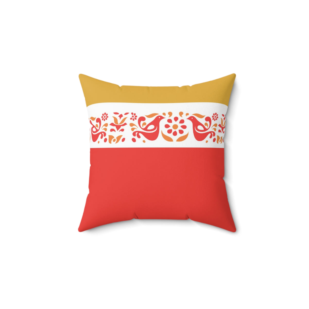 Pyrex Friendship, Red, Golden Yellow Rooster Floral Vibrant Decorative Pillow with Colorful Bird Design - Mid Century Modern Gal