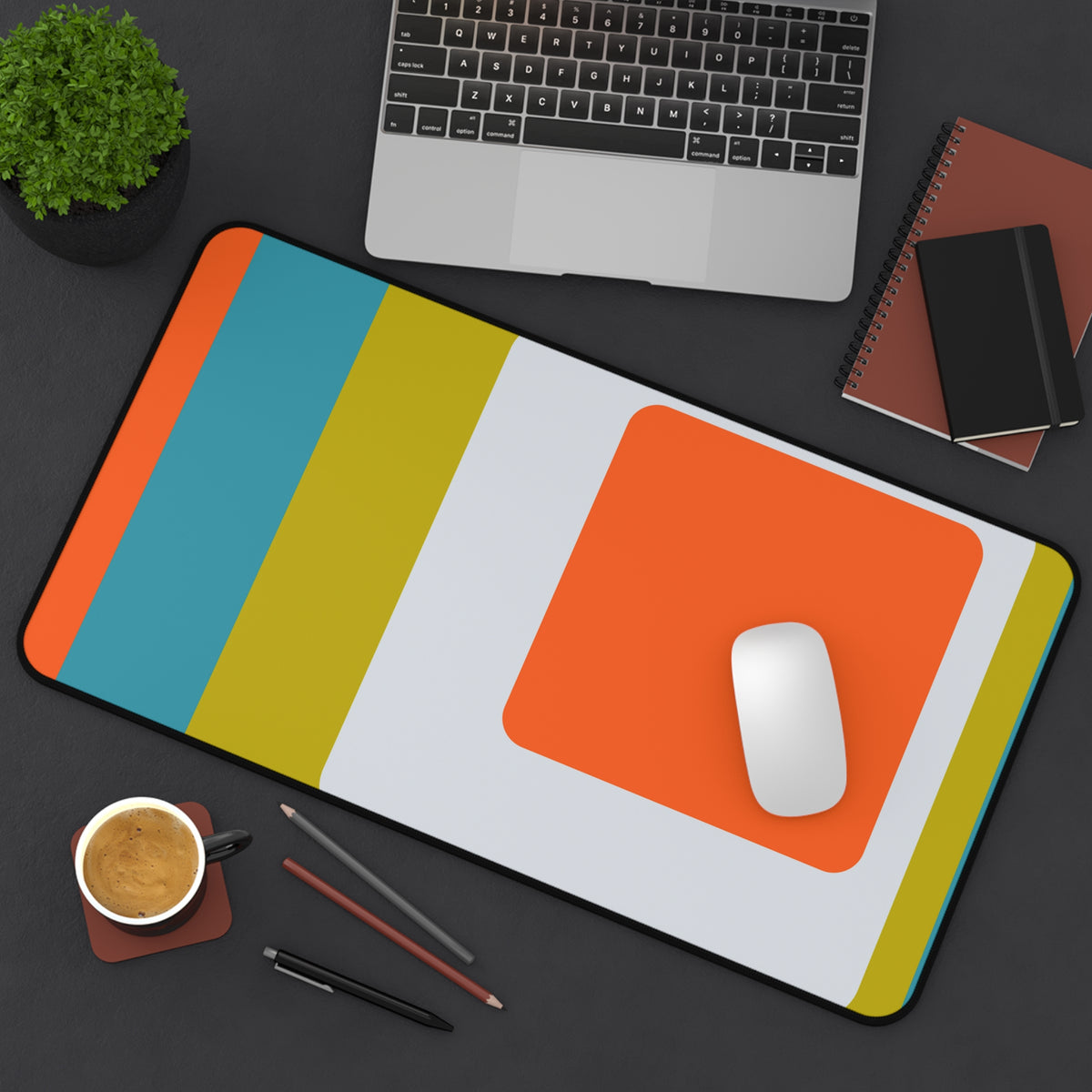 Hipster 70's Modern Retro Green, Orange, White, Teal Blue MCM Home Decor Desk Mat - Mid Century Modern Gal