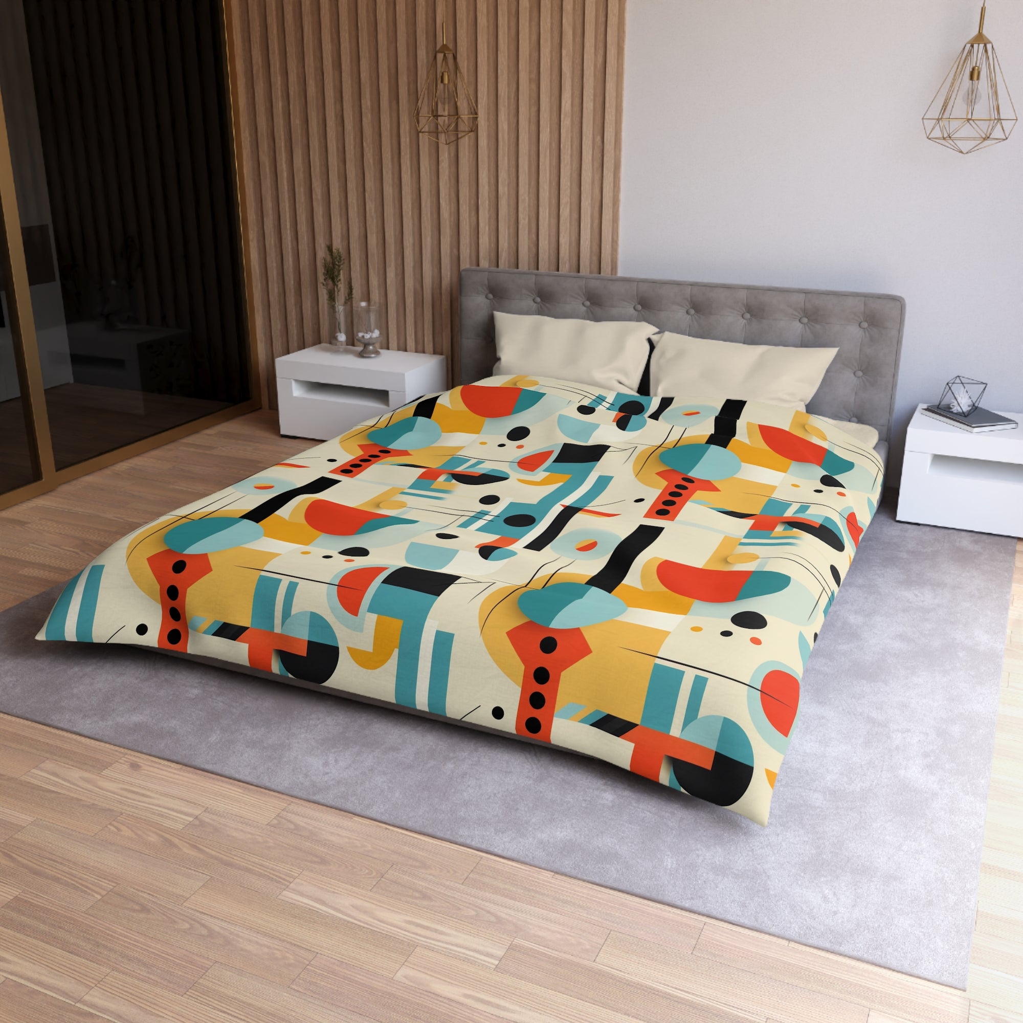 Bauhaus Modern MCM Bedding Duvet Cover, Orange, Blue, Yellow ...