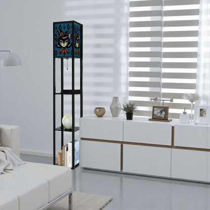 Vintage Halloween Black Cat Sexy Sexton Mid Century Modern Blue Floor Lamp with Shelves - Mid Century Modern Gal