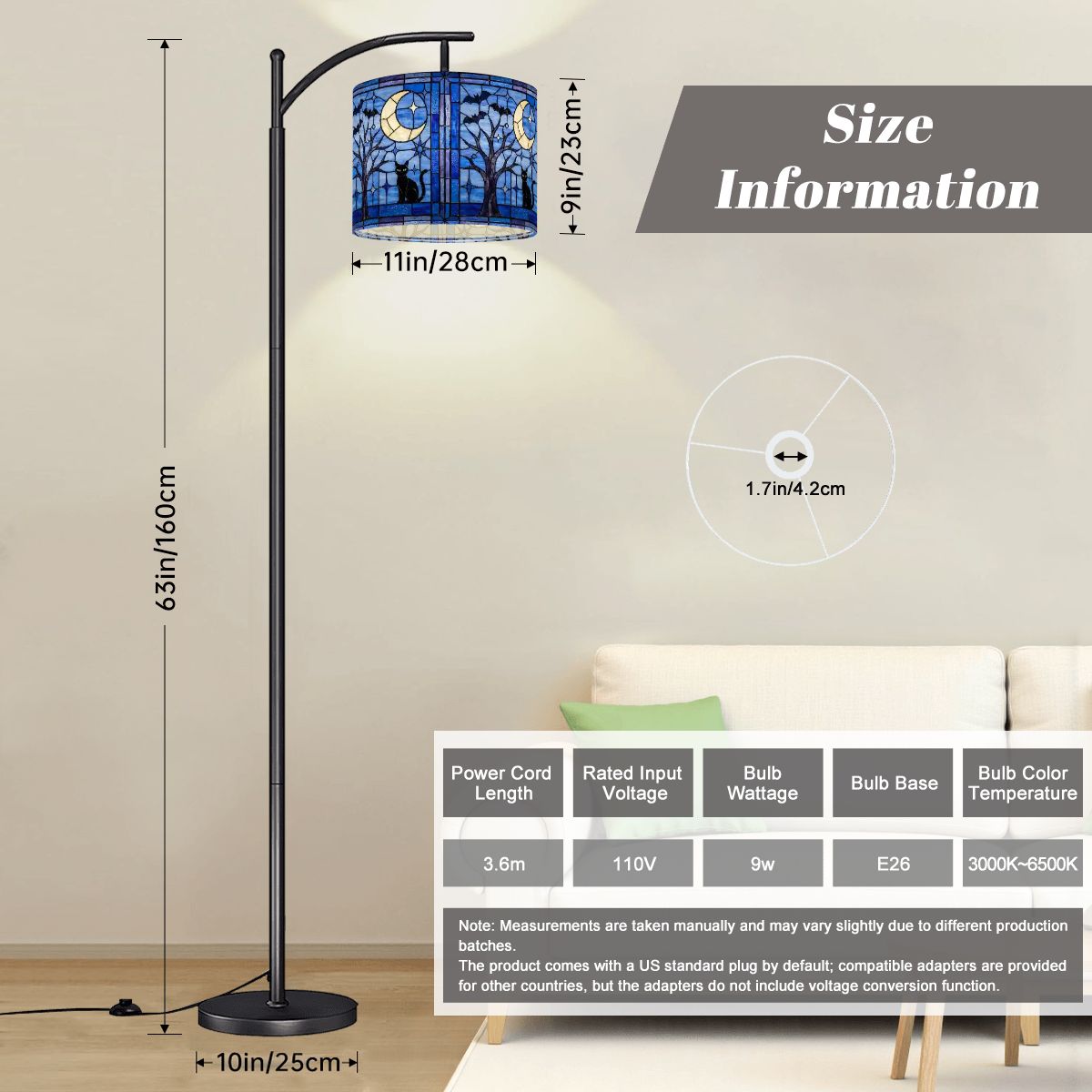 Halloween Stained Glass Style Night Sky Black Cat Arc Floor Lamp