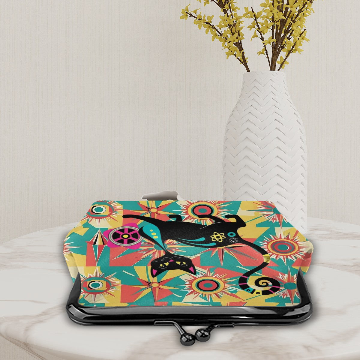 Atomic Cat Mid Mod Funky Fun Coin Purse - Mid Century Modern Gal