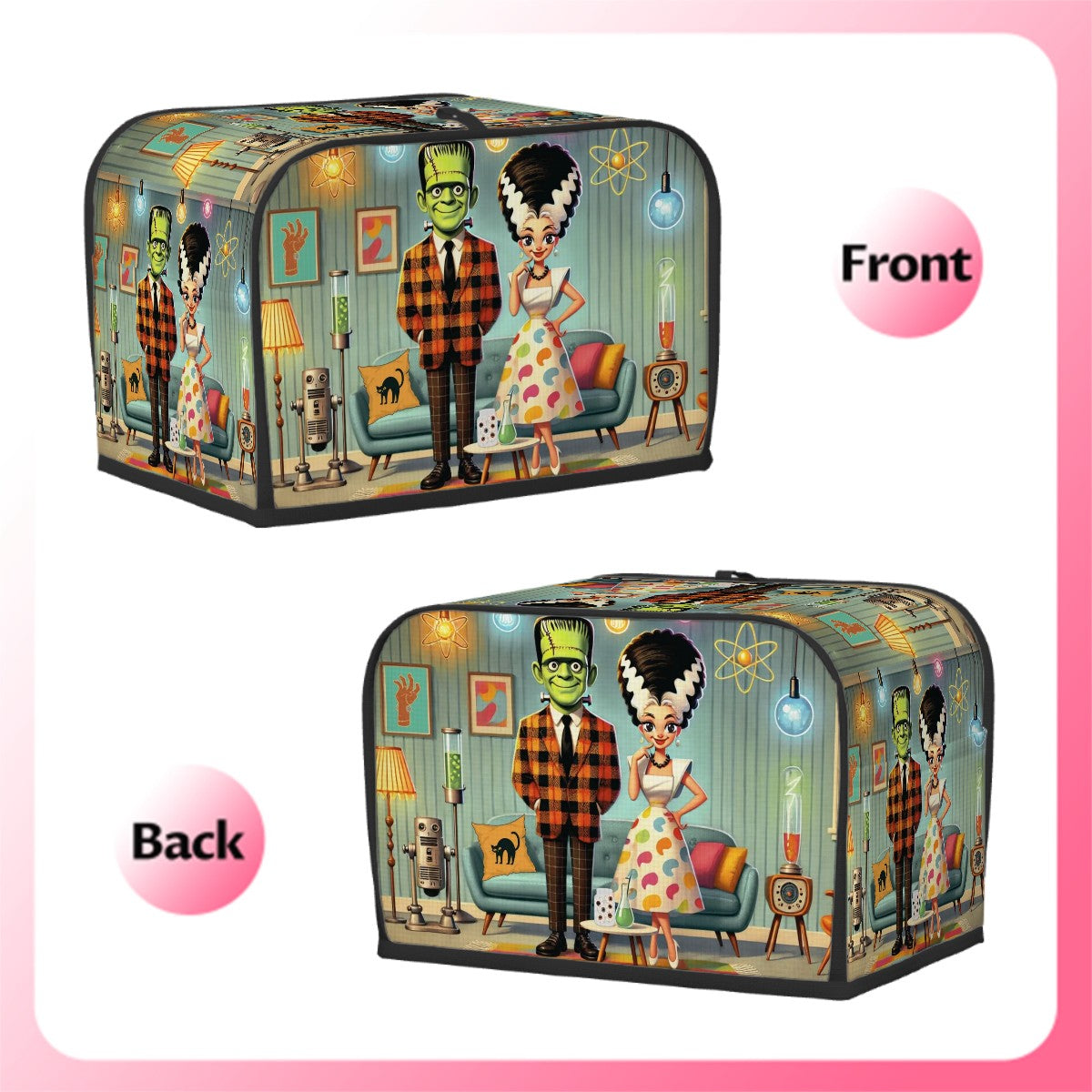 Frankenstein And Bride Kitschy Retro Kitchen 2 Slice Toaster Cover - Mid Century Modern Gal