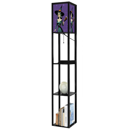 Mid Century Modern Vintage Pin Up Witch Purple Teal Halloween Lampshade for Floor Lamp with Shelves - Lampshade Only - Mid Century Modern Gal