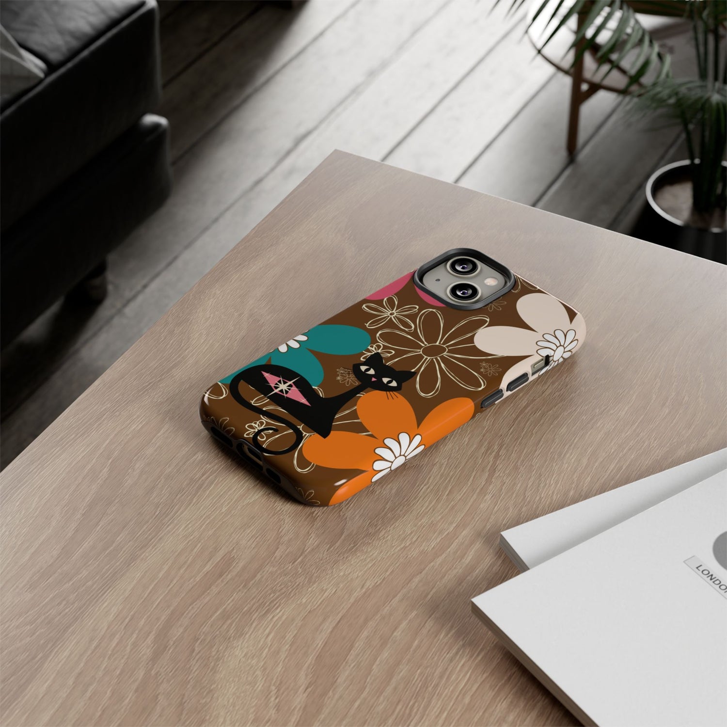 Atomic Cat Retro 70s Vibe Flower Power Tough Cases: Cute Floral and Cat Phone Case for Cat Lovers