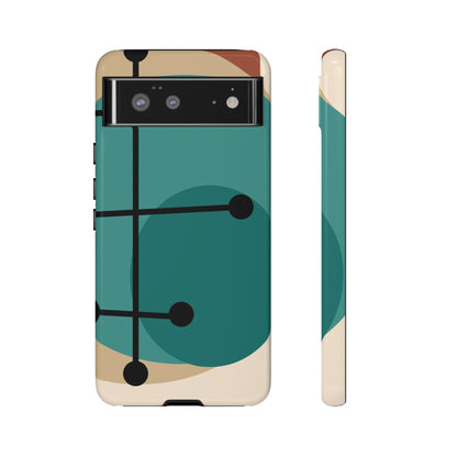 Mid Century Mod, Geometric, Retro Beige Teal Blue, Smart Phones Tough Phone Cases