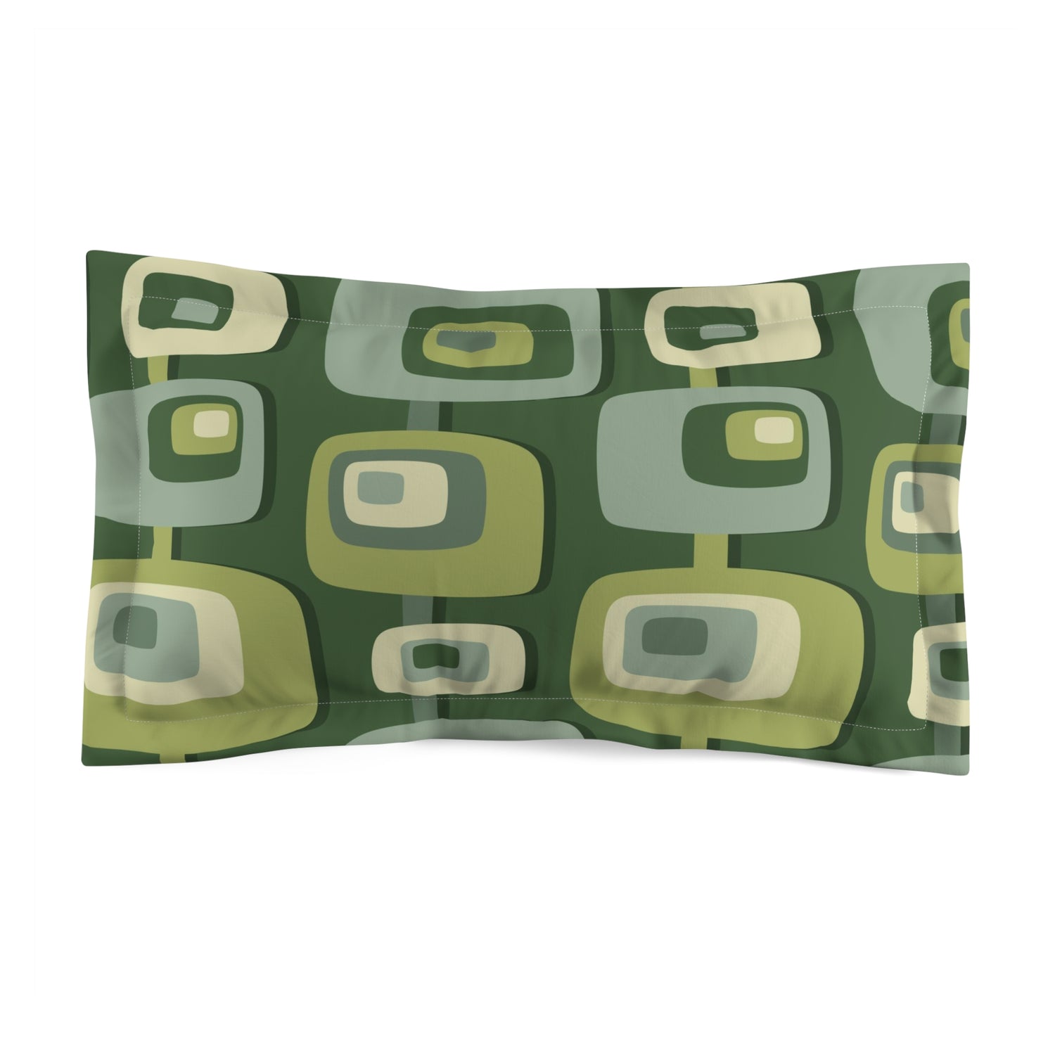 Mid Century Modern, Geometric, Groovy Green, Beige, Abstract, 60s 70s Retro Pillow Sham - Mid Century Modern Gal