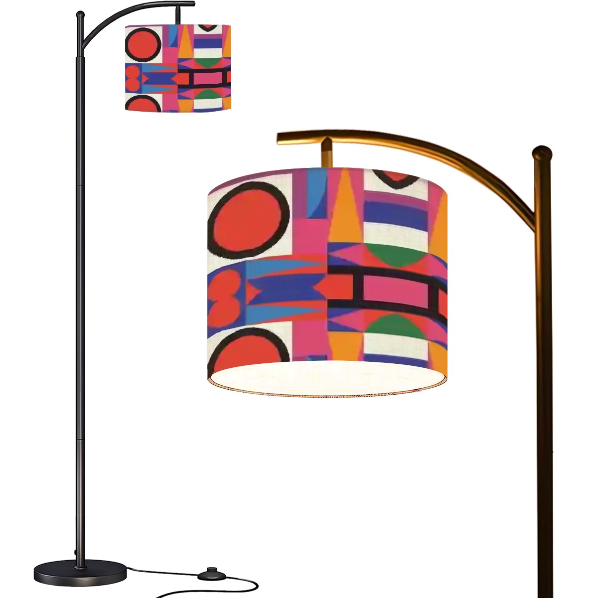 Mid Century Modern Bauhaus Red, Green Purple Pink Geometric Retro Arc Floor Lamp - Mid Century Modern Gal
