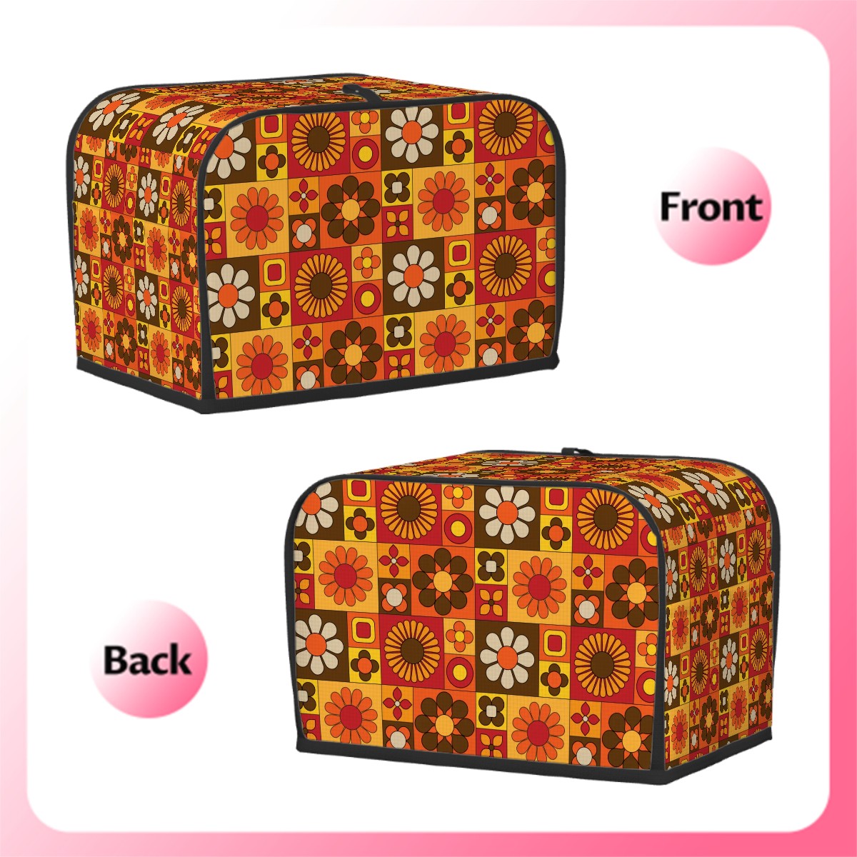 Retro 70s Flower Power Groovy Orange Brown Yellow Floral Mod 2 Slice Toaster Cover - Mid Century Modern Gal