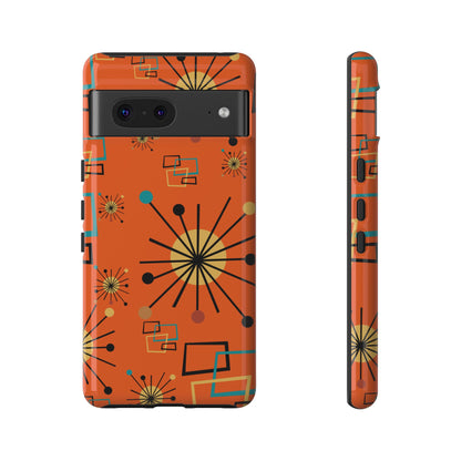 Mid Century Modern Sinatra Orange, Starburst, Geometric Funky Fun Tough Phone Case