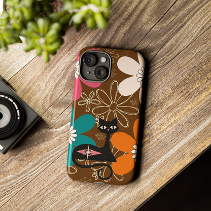 Atomic Cat Retro 70s Vibe Flower Power Tough Cases: Cute Floral and Cat Phone Case for Cat Lovers