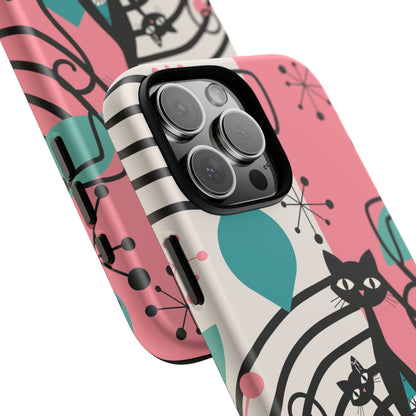 Mid Mod Atomic Cat Boomerang Starburst, Pink, Black Kitschy Stylish Cat Phone Case: Modern Design for Cat Lovers