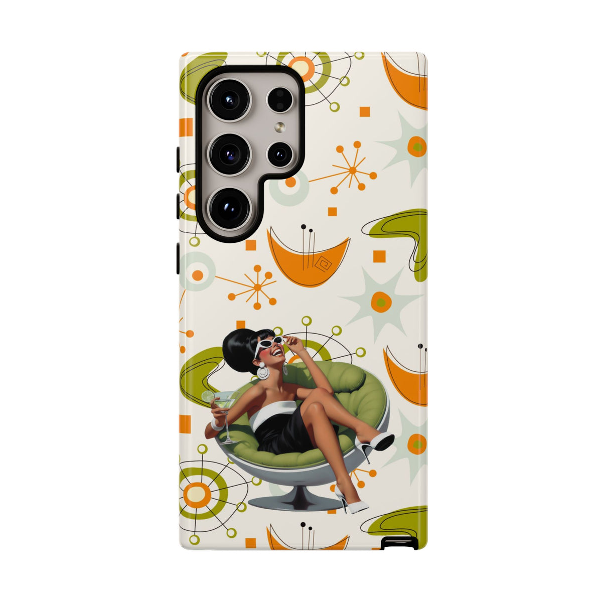 Mid Century Modern Atomic Starburst Mid Mod 60s Gal Retro Chic Tough Phone Case with Vintage Glamour Design - Mid Century Modern Gal