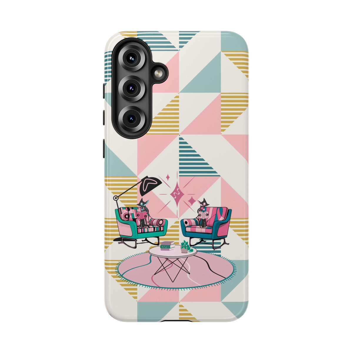 Atomic Cats Reading, Book Talk, Book Lover, Retro Chic Phone Case with Retro Vibe - Cozy Living Room Design