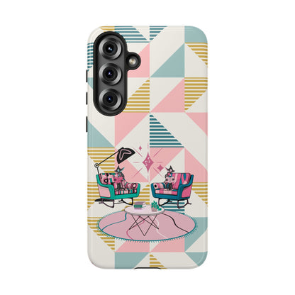 Atomic Cats Reading, Book Talk, Book Lover, Retro Chic Phone Case with Retro Vibe - Cozy Living Room Design