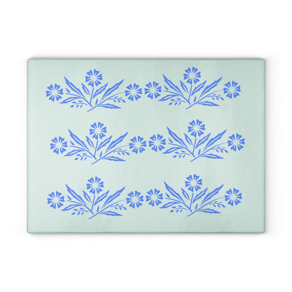 Blue Cornflower Kitschy Kitchen Corningware Inspired Glass Cutting Board