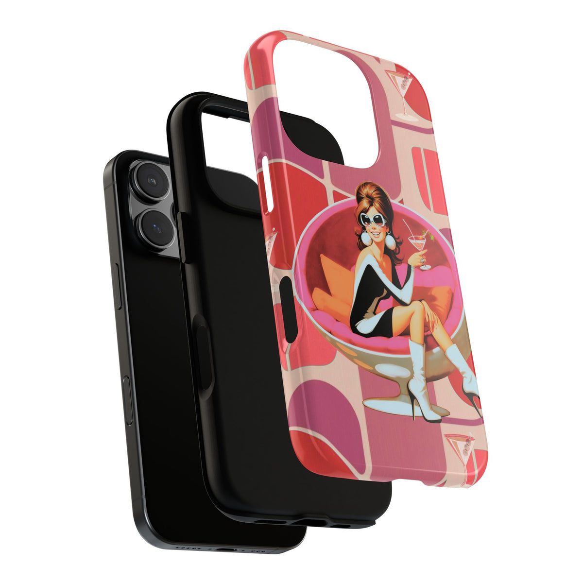 Mid Mod 60s Mod Gal, Kick Back Enjoy, Retro Chic Phone Case with Cocktail Design