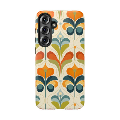 Mid Century Modern Scandinavian Floral, Orange Blue Green Tough Phone Case