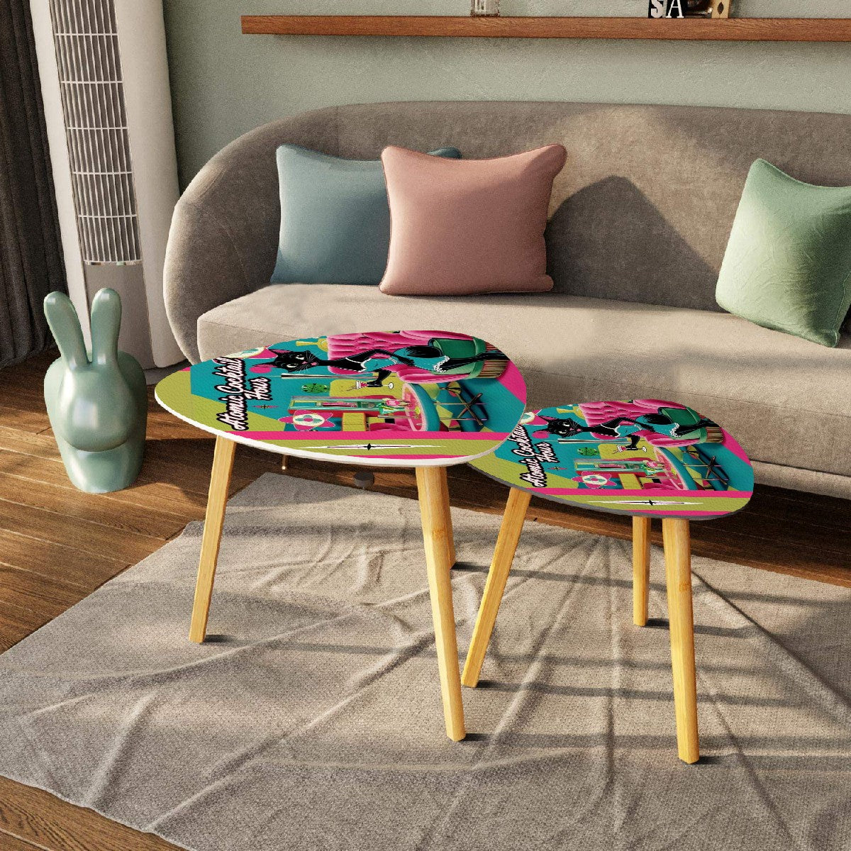 Mid Century Modern Bar Tables, Atomic Cat And Cocktails Kitschy Mod Nesting Tables - Mid Century Modern Gal
