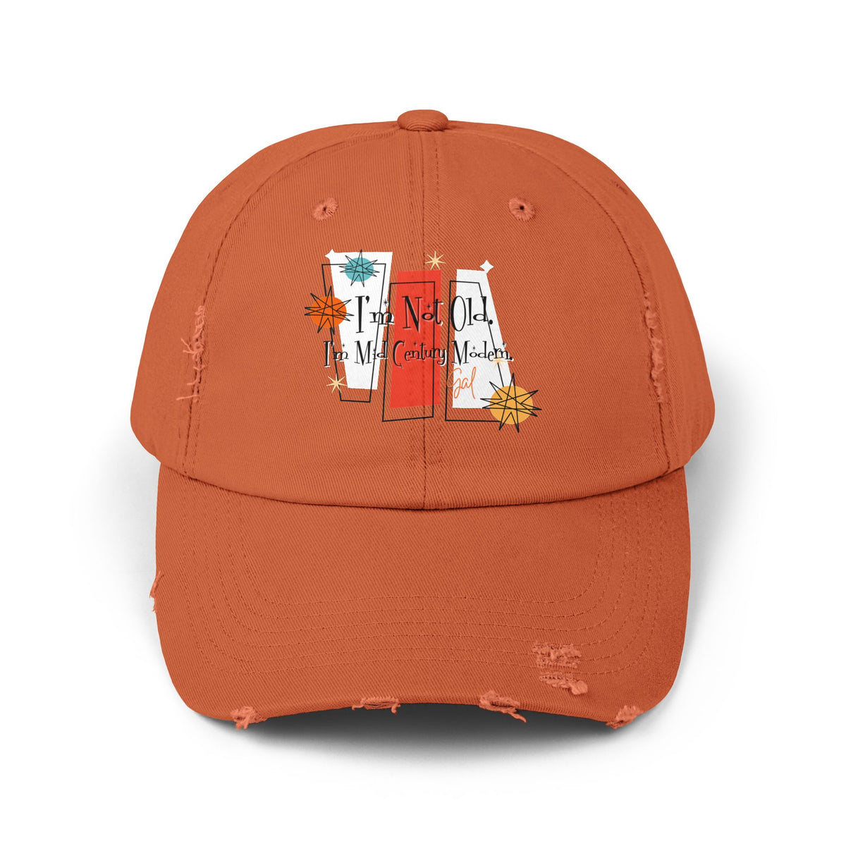 I'm Not Old, I'm Mid Century Modern ® Distressed Retro Mod Distressed Cap - Mid Century Modern Gal